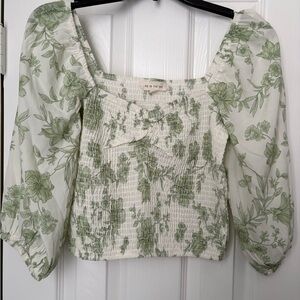 Elegant Green Floral Blouse by Pie in the sky
